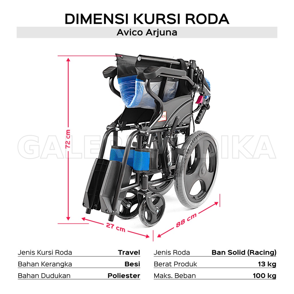 Kursi Roda Travel Avico Arjuna 871 / Travel Wheelchair Mudah Dilipat (KHUSUS GOJEK)