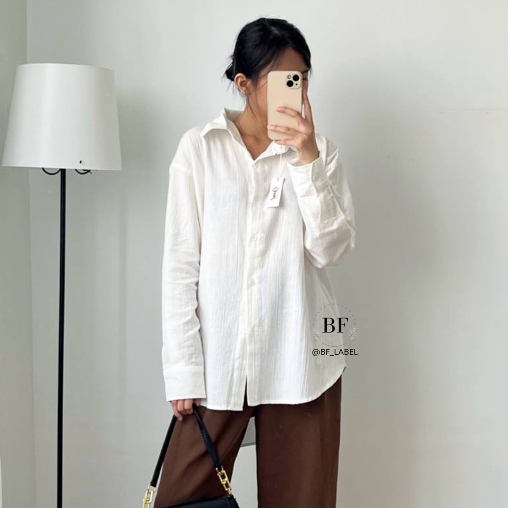 Suki Shirt 2022 | Kemeja Crinkle Basic Oversize Atasan Wanita by bf_label