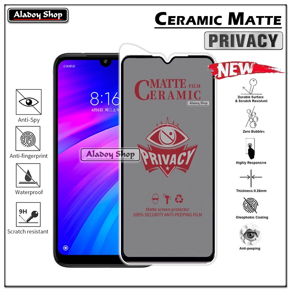 Tempered Glass Anti SPY Xiaomi Redmi 7 Anti Gores Privacy + Tempered Glass kamera dan Skin Carbon