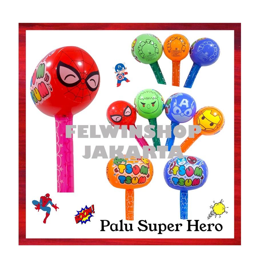 Felwinshop Mainan Tiup Palu Superhero Bunyi Krincing Mainan Balon / Tiup Bentuk Palu Motif Superhero bahan PVC SNI