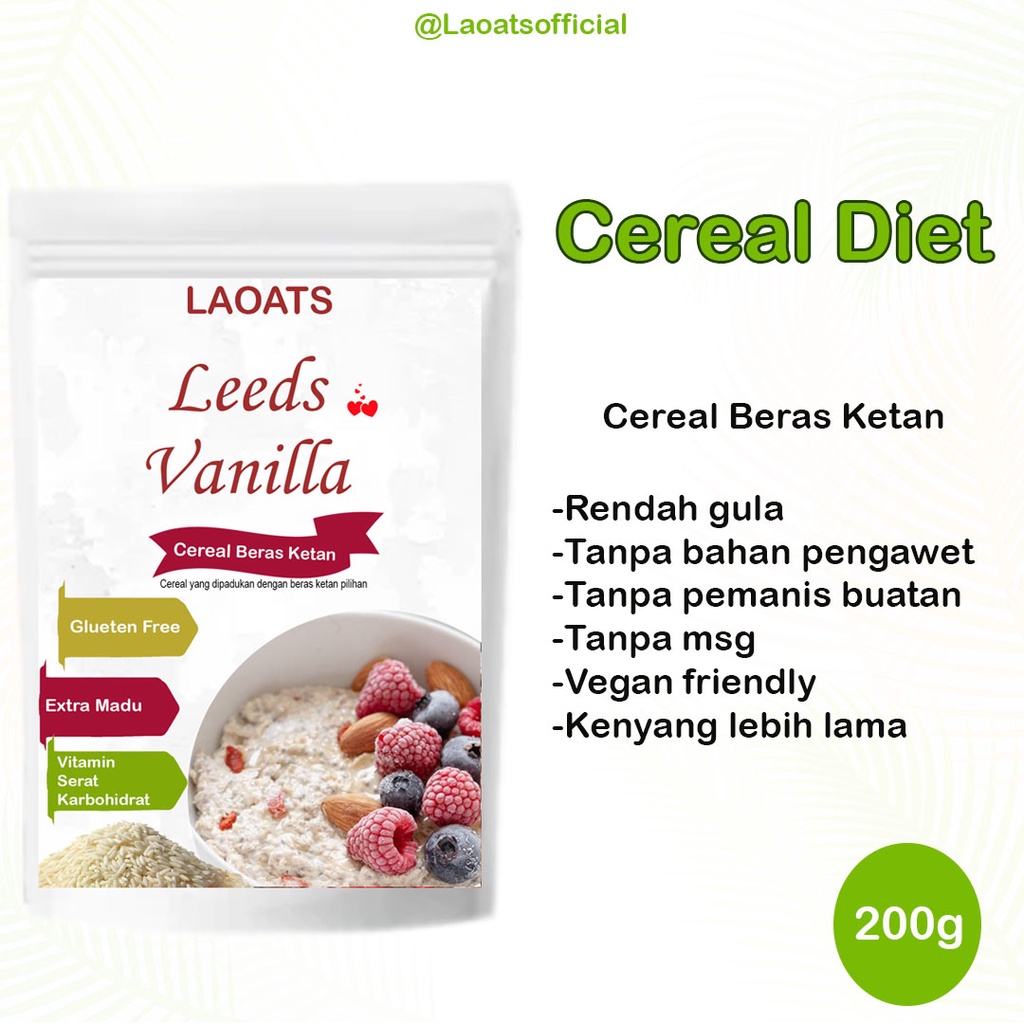 

Sereal Diet Pelangsing Penurun Berat Badan Rolled Oat Almond Milk Chia Seed Oatmeal Rendah Gula Beras Ketan Leeds Vanilla Laoats (200g)