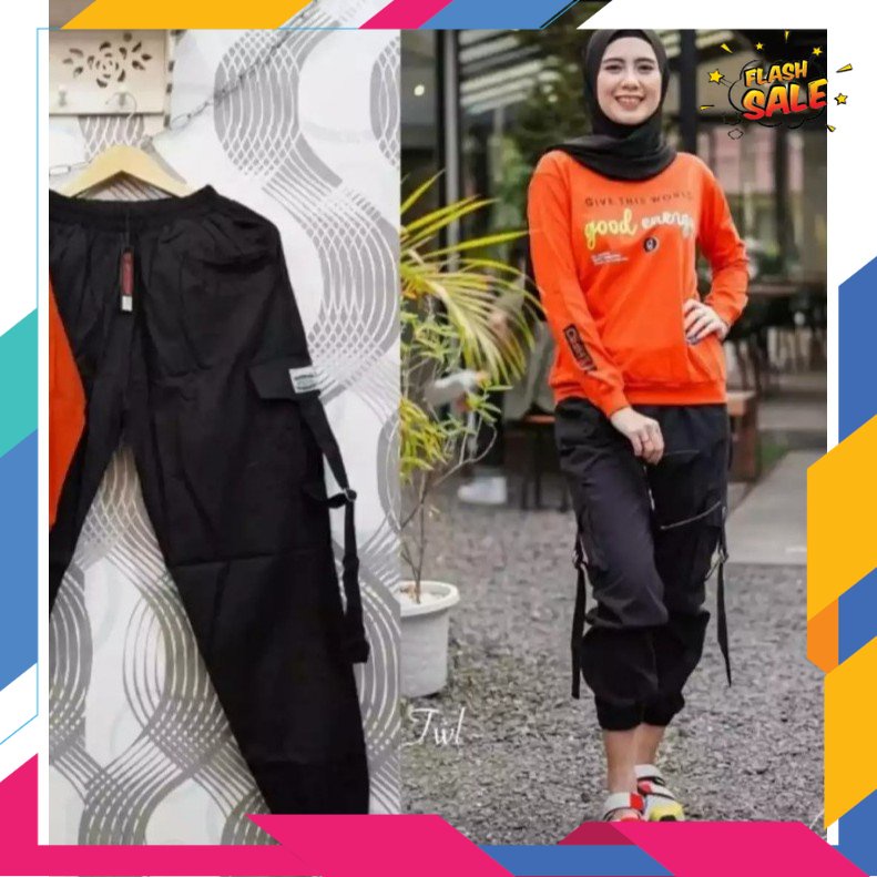HITAM PUTIH MERAH BIRU HIJAU GOLD SILVER /celana cargo wanita katun/celana panjang wanita cargo jogg