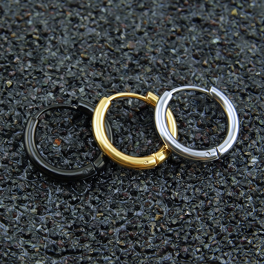 1pasang Anting Bulat Stainless Steel Tindik Tulang Rawan Telinga Anting Hoop Anting Lingkaran Bulat Hitam