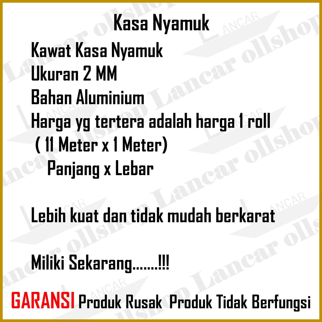 Kawat Nyamuk Jaring Aluminium / Kasa Nyamuk / Jaring Kawat Parabola Anti Karat Murah / Kasa Kawat Nyamuk Penghalang Nyamuk Jaring Aluminium Ventilasi Lubang Angin 1 Roll