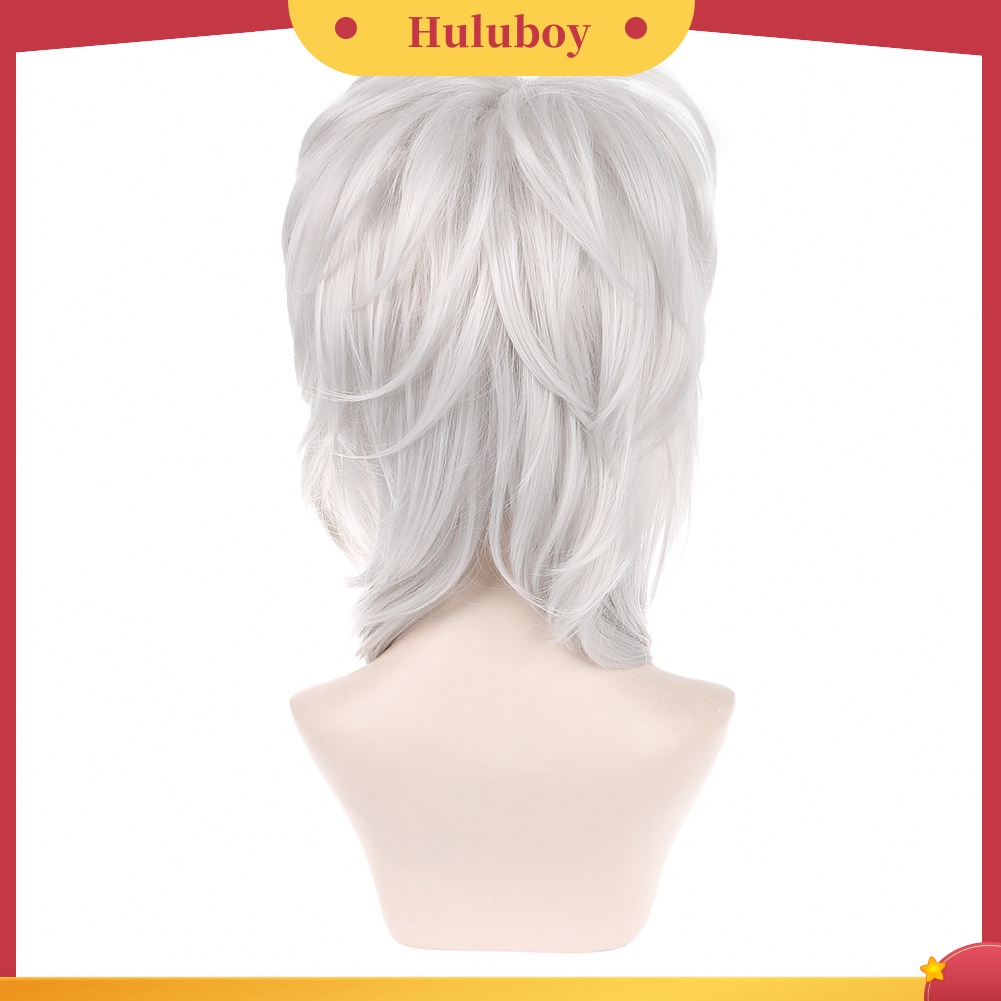 Wig Rambut Sintetis Model Panjang Sedang Keriting Warna Silver Putih Untuk Pesta Cosplay Anime