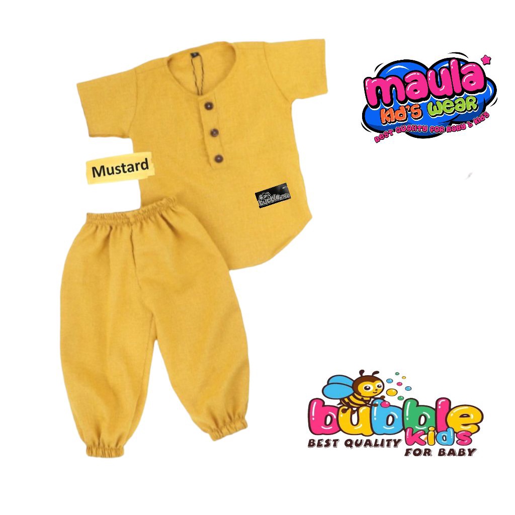 Setelan Koko Model Joger Anak Bayi Balita Fashion Muslim Katun Polos 0-2 Tahun mustard