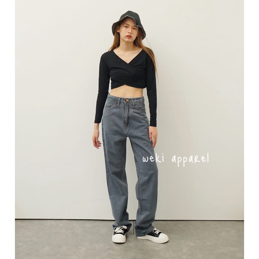 Weki Celana Highwaist Loose Jeans Wanita Grey