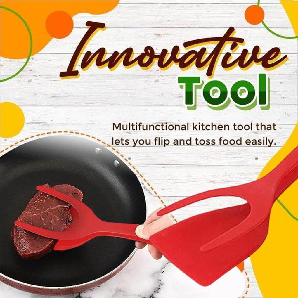 2-in-1 Spatula Penjepit Silikon Multifungsi Halus Penjepit Dapur Non-Stick Gagang Panjang Makanan Klip Tong Rumah Restoran Alat