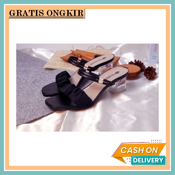Heels Wanita Simple Elegan Brukat Brokat Hak Hils Model Dewasa Perempuan High Sepatu Hels Premium Te