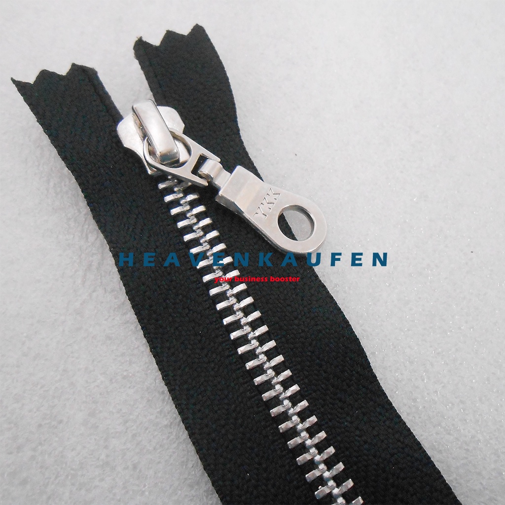 Resleting Zipper YKK 20 cm Atau 8 inch Hitam Silver Type Gigi Besi Set Close-End Slider Oval