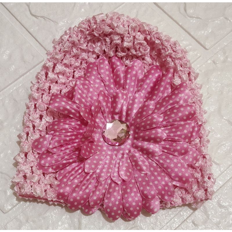 topi bayi bunga matahari warna pink