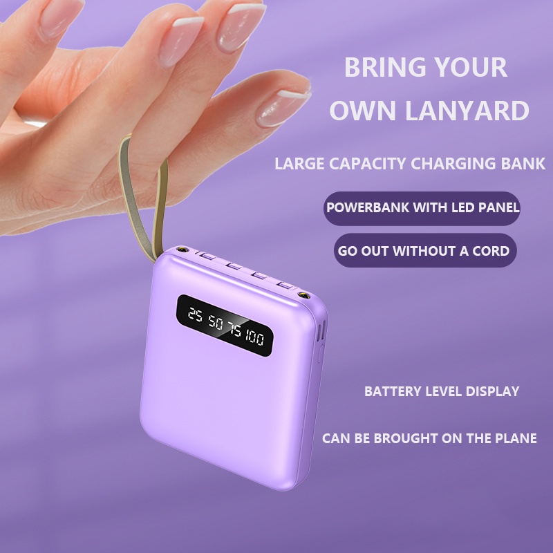 PowerBank 4 in 1 Built in Cable Fast Charging 12000Ah/20000Ah Mini 2.4A Real Capacity Type C Micro LED Display