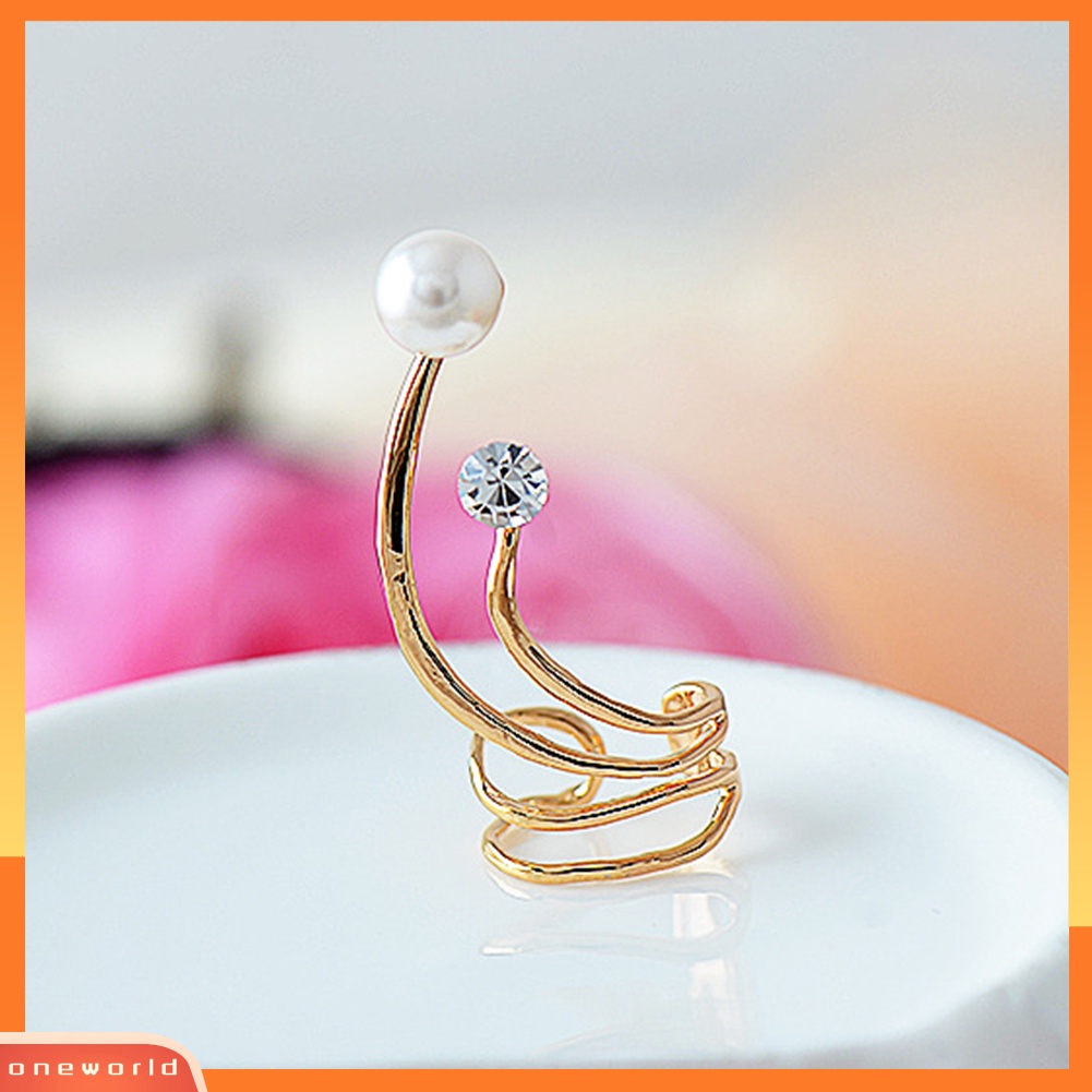 [WONE] 1pc Wanita Mutiara Imitasi Berlian Imitasi Spiral Klip On Anting Non Piercing Ear Cuff