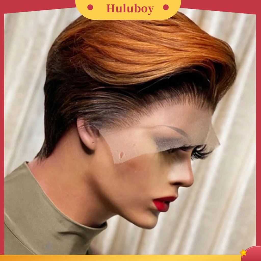 Wig Rambut Sintetis Model Pendek Lurus Aksen Renda Untuk Wanita