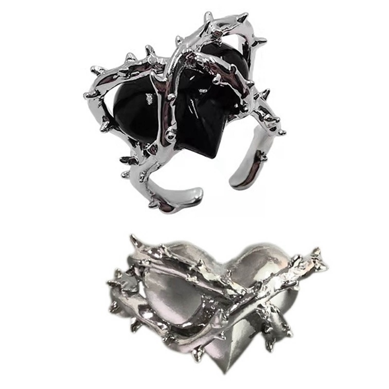 Mode Baru Kreatif Punk Gothic Duri Gothic Punk Cinta Hati Cincin Vintage Terbuka Cincin Untuk Wanita Pesta Perhiasan Pertunangan Pernikahan Hadiah