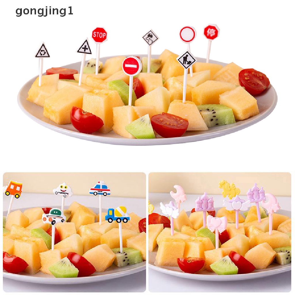 Ggg 6/8 /10pcs Garpu Buah Kastil Mobil Kartun Dessert Bento Dekorasi Pesta ID