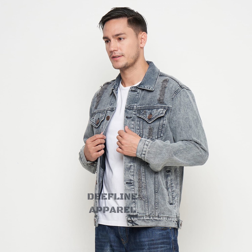 DEEFLINE - Jaket Jeans - Jaket Denim Pria - Jaket Ripped - Grey Acid