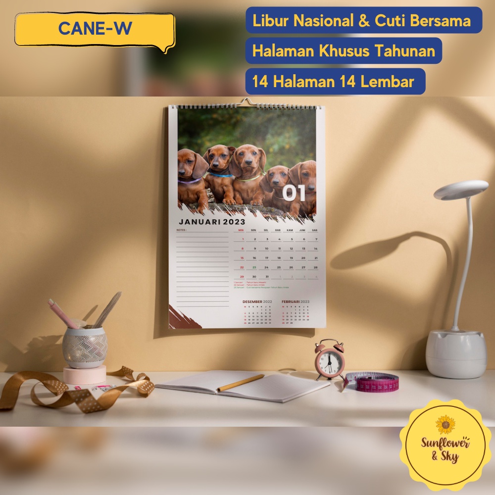 

CANE Kalender Dinding 2023 Tema Anjing Wall Calendar Kalender 2023