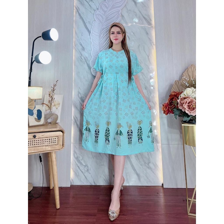 Chibi Daster Kekinian Jamu Gendong Dress Wanita Rayon Premium Lengan Pendek Baju Batik Harian Woman Clothes LD 110 cm