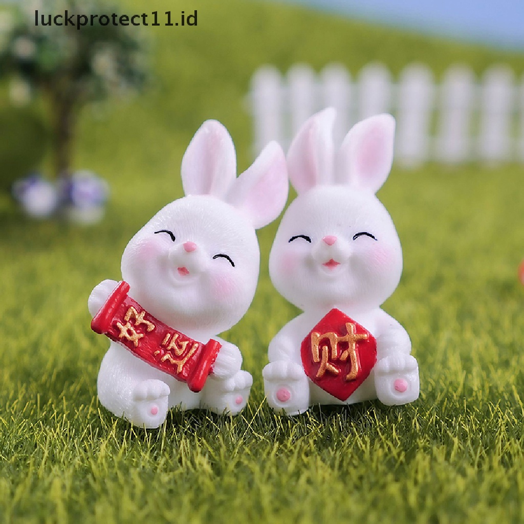 /Fashion Hot// Fashion// 1xminiatur Lucu Imlek Dari Kelinci Zodiak Lanskap Mikro Rumah Boneka Kelinci Kecil Ornamen Resin Dekorasi Rumah2023.