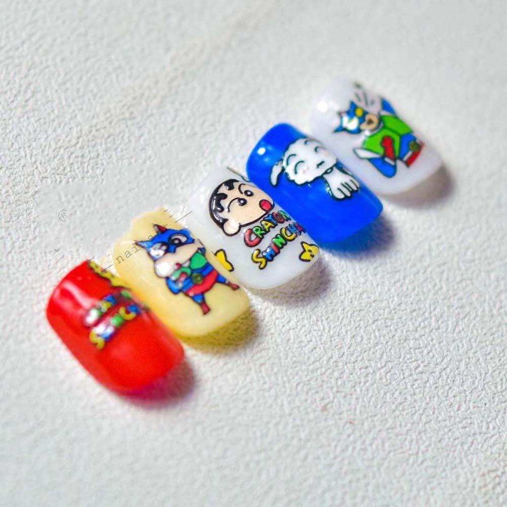 AUGUSTINA Agustina Kartun Stiker Kuku Wanita Lucu Crayon Shin-chan Hewan Manicure Aksesoris Self Adhesive Nail Art Dekorasi