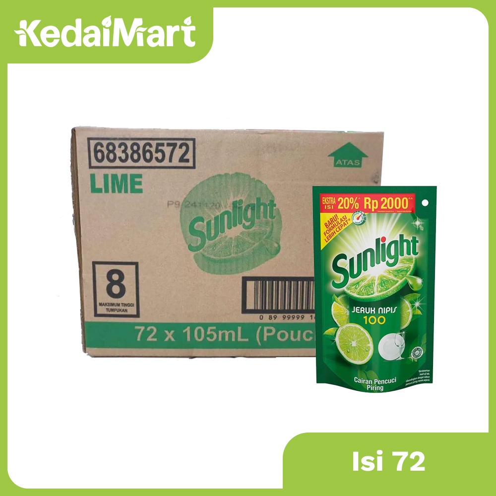 Sabun Cair Cuci Piring Sunlight Jeruk Nipis Dus Isi 72 x 105 ml