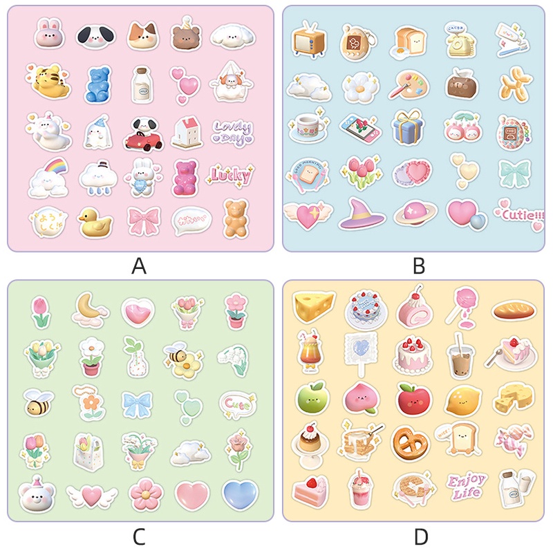 50pcs Stiker Seri Permen Kapas Kotak Kotak Siswa Indah Dekoratif DIY Decal Stickers