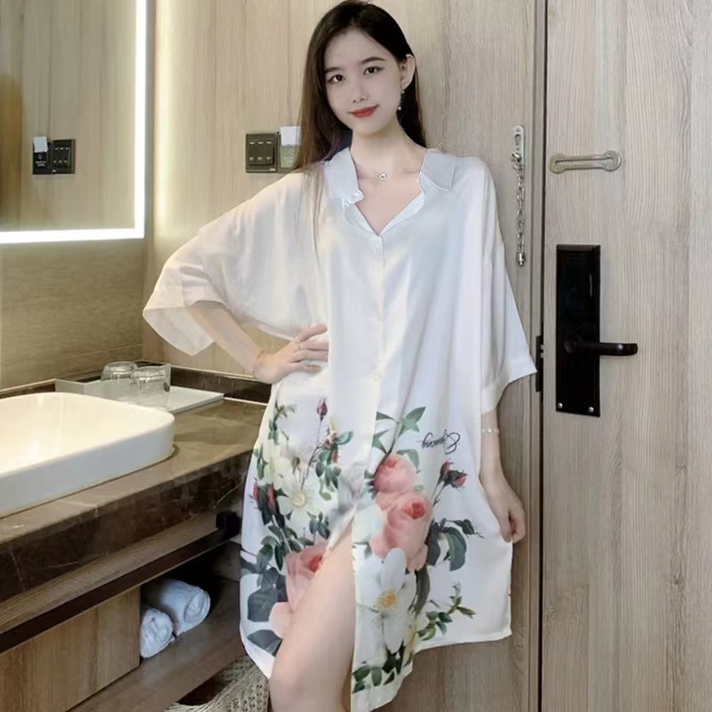 2023 Korea Baru Long -Sleeved Sexy Ice Silk Night Rok