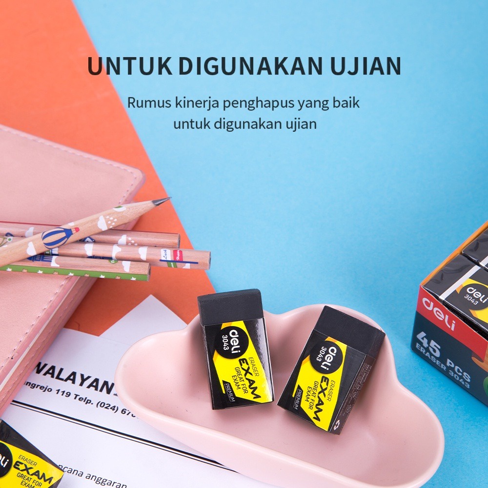 Eraser Exam * DELI * Great For Exam * Penghapus Pensil Premium