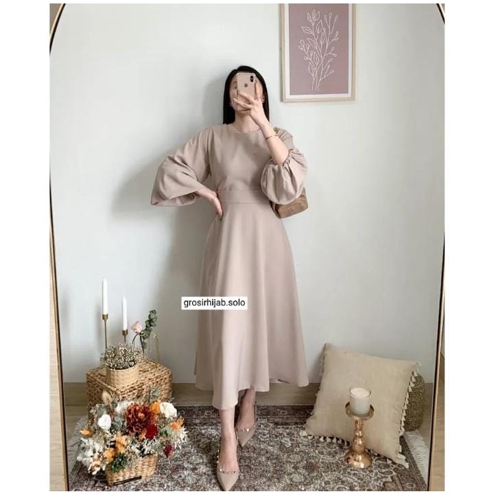 (DBY) GAMIS MIDI REBECCA DRESS LENGAN BALON ATASAN WANITA CRINCLE AIRFLOW