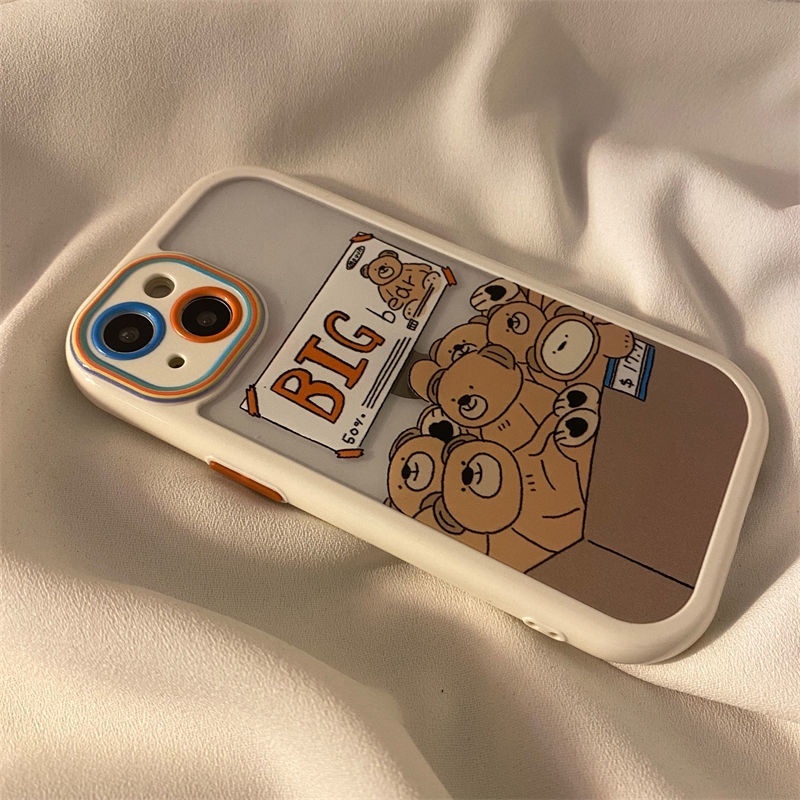 IPHONE Casing Ponsel Desain Tepi Warna Motif Beruang Besar Lucu Kompatibel Dengan Iphone12 13 14 11 Pro Max X Xs Max Xr Fftthj