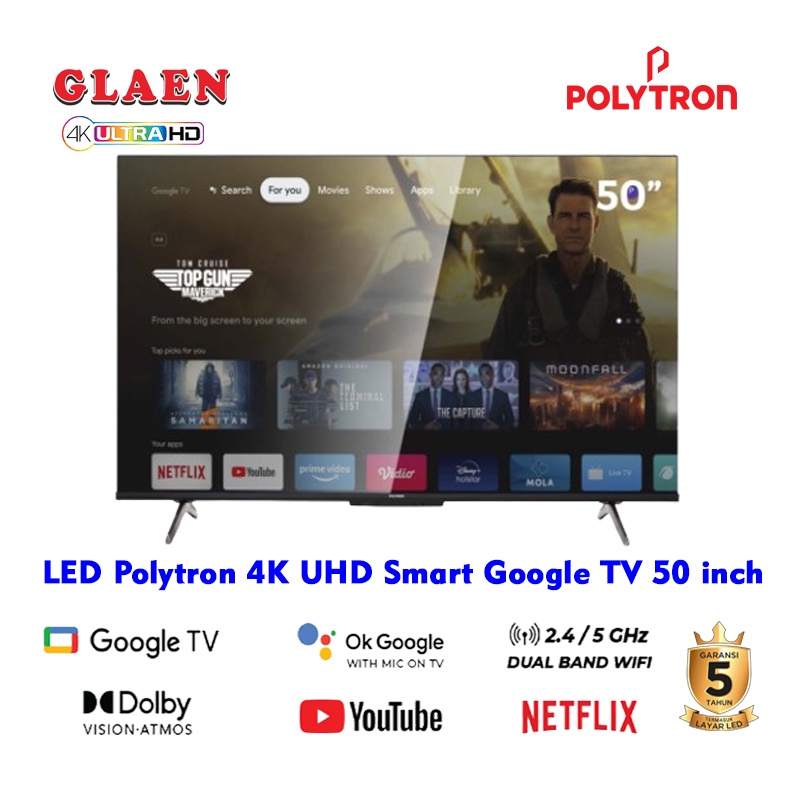 LED Polytron Smart G0ogle TV 50 inch 4K UHD PLD 50UG5959 | Led Polytron 50 inch Digital TV