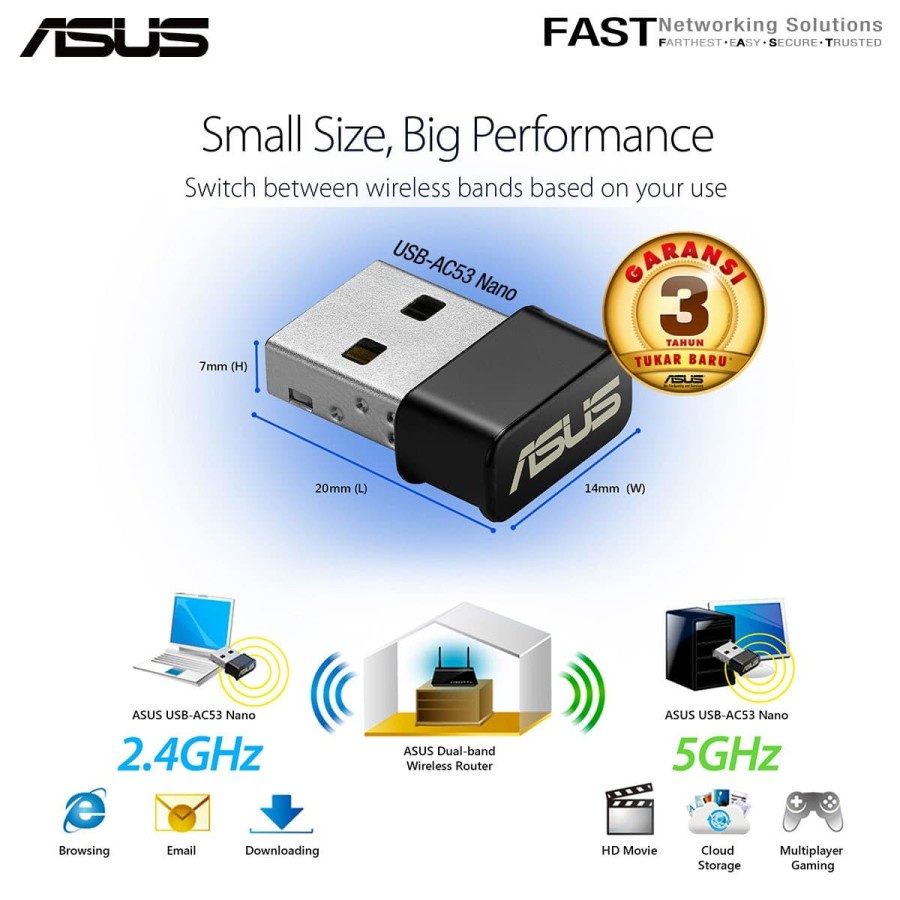 ASUS USB-AC53 Nano Wireless AC1200 Dual Band USB WiFi Adapter
