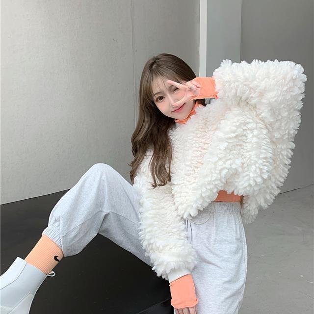 Suhao Hoodless Sweater Wanita In Trendi Setelan Dua Potong Longgar Menebal All-Match Leher Bulat Pullover Kain Wol Jaket top