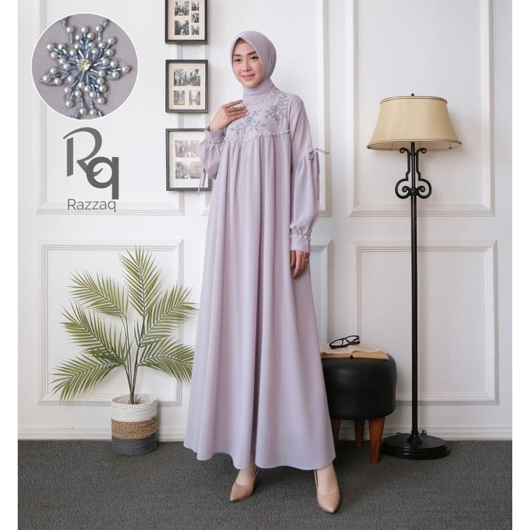 Gamis Ceruti Babydoll Mix bordir Premium Hajrah Qanita satu set hijab | baju wanita | syar'i | Gamis