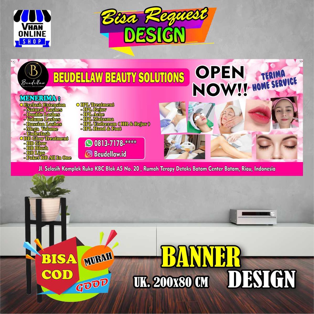 Jual Spanduk Banner Salon Model Warna Pink Baner Eyelash Murah Kuat