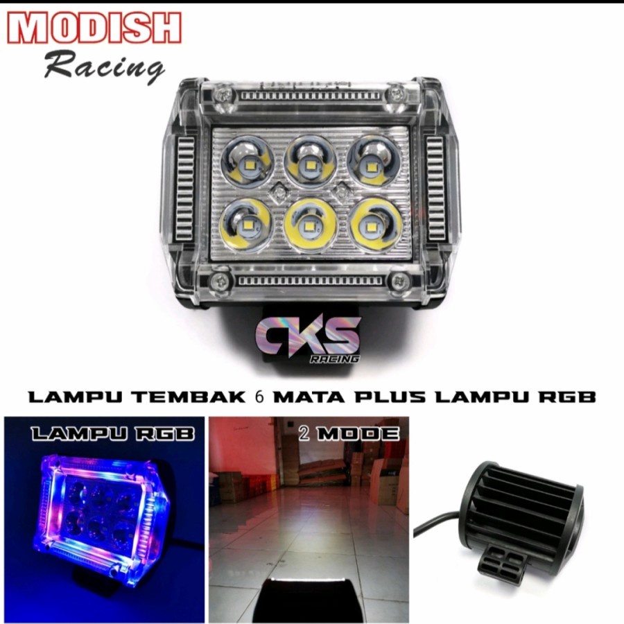 Lampu Tembak Sorot 6 Mata Strobo LED 4 Mode Mata Senja Universal