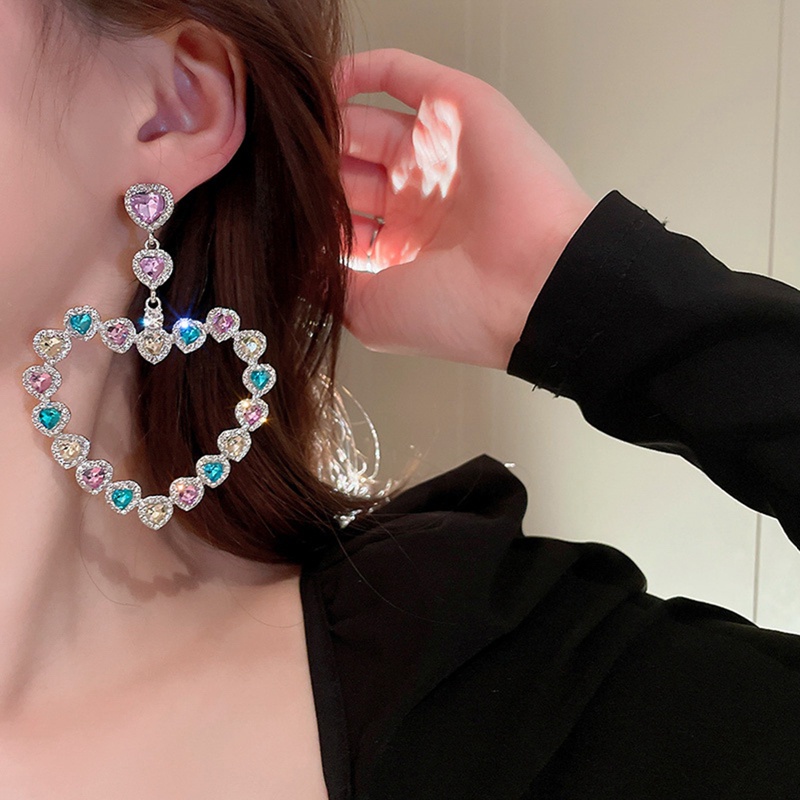 Tren Mode Baru Desain Unik Elegan Halus Barok Berlebihan Warna-Warni Hati Berlian Anting Perhiasan Wanita Hadiah Pesta