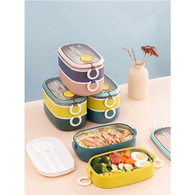 Lunch Box Healtyh Life Tahan Panas Bento Set Portable Plastik Food Grade