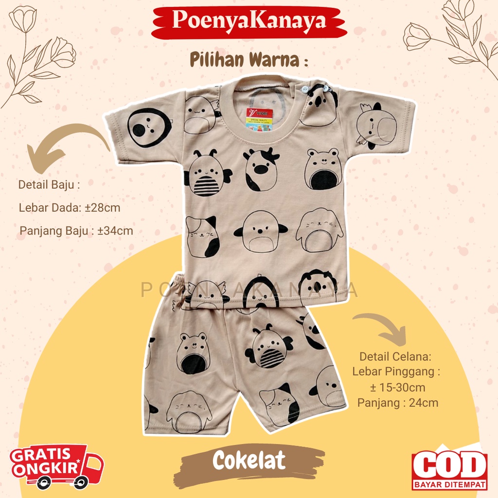 Setelan Baju Bayi Piyama PENDEK KEPALA HEWAN WARNA Viori Size 3-12 Bulan STL14