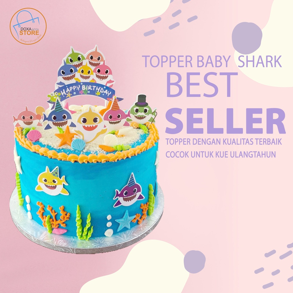 Topper Hiasan Kue Cake Happy Birthday Costum BABY SHARK 14