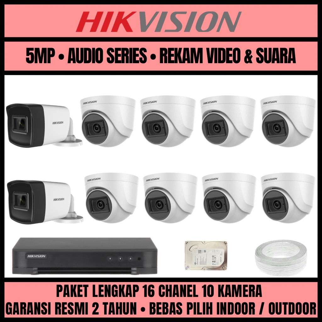 PAKET CCTV HIKVISION 3K 5MP 16 CHANNEL 10 CAMERA KAMERA CCTV TURBO HD