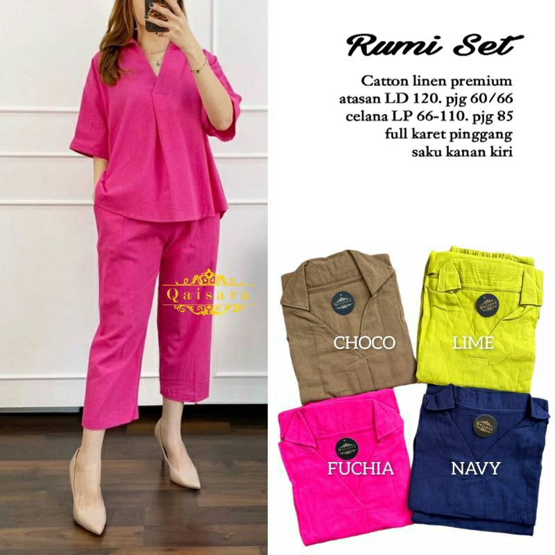 Rumii set-One set wanita-setelan wanita bahan linen premium