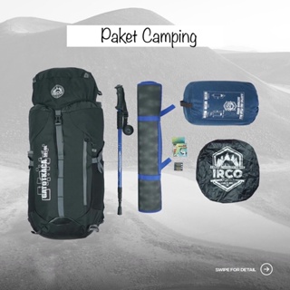 Paket Camping Lengkap 7 Item - Tas Carrier Gunung 50 Liter Rain Cover SB Bantal Matras Trekking Pole Headlamp LED Battery
