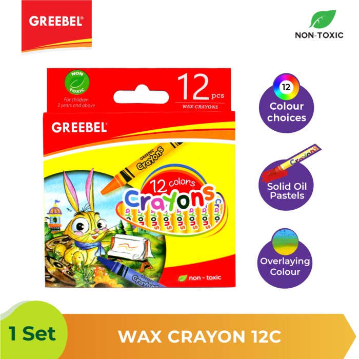 Crayon Greebel Wax Crayon 12 Warna - 12pcs.