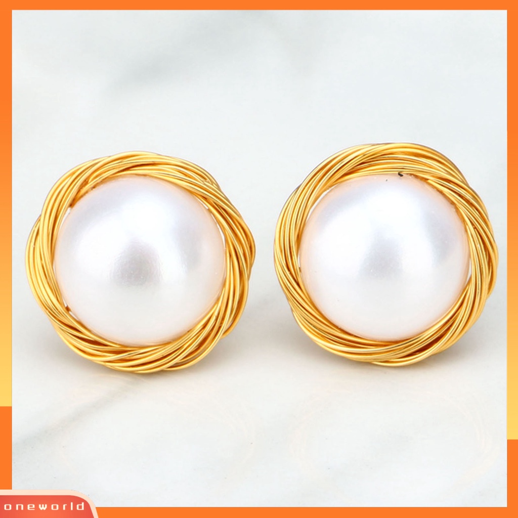 [WONE] 1pasang Anting Tusuk Lilitan Wanita Manis Mutiara Imitasi925Silver DIY Untuk Outdoor