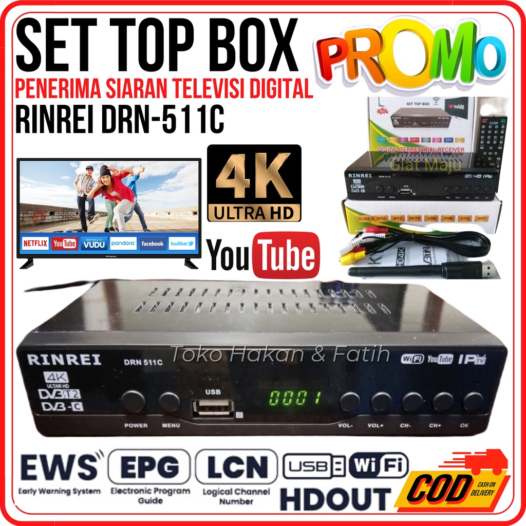 Set Top Box Tv Digital RINREI DRN-511C DVB T2 EWS Apple HD set topbox tv analog ke digital / set top