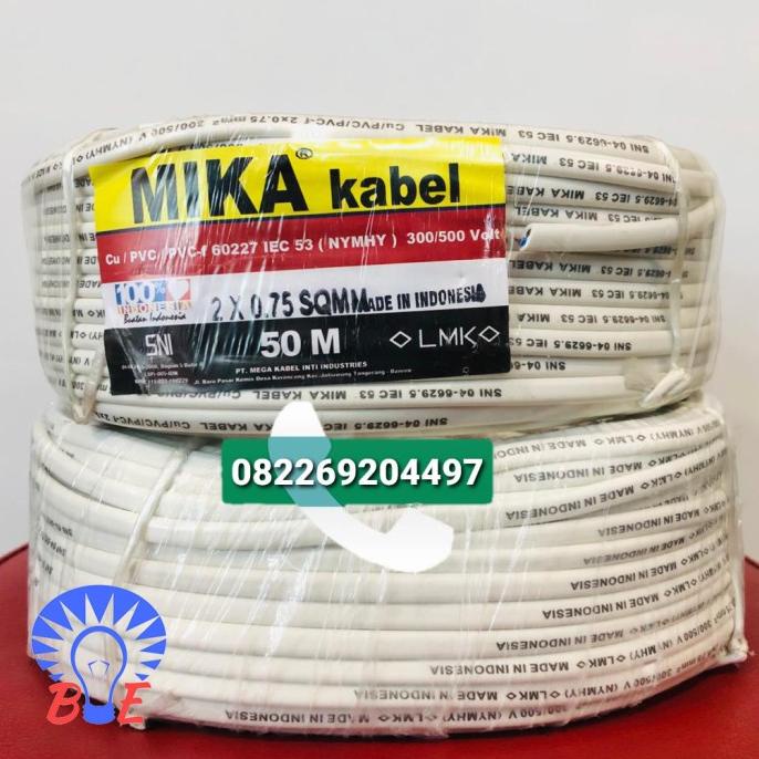Kabel MIKA 2x0,75 NYMHY OVAL / GEPENG / PUTIH-HITAM Non COD