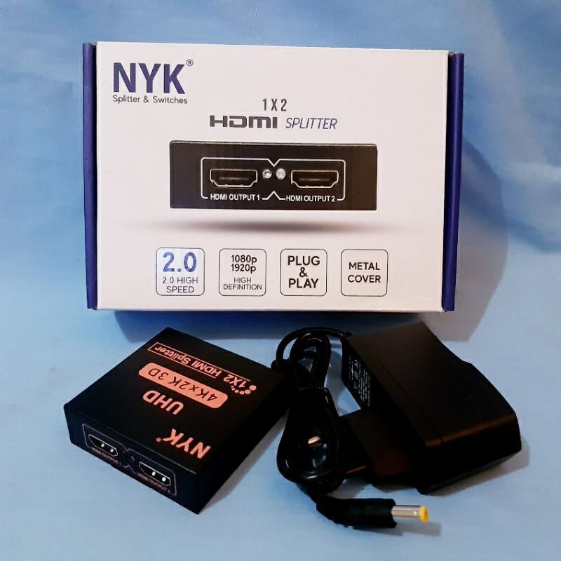 HDMI SPLITTER 2 PORT NYK 1-2  IN 1 OUT 2 - CONVERTER SPLITTER HDMI FULL HD 2 PORT RESOLUSI MAXIMAL 1920 PIXEL