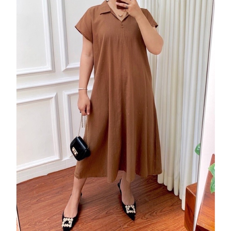 DRESS LINEN CRINKLE/ DRESS PENDEK/ MIDI DRESS/ MINI DRESS